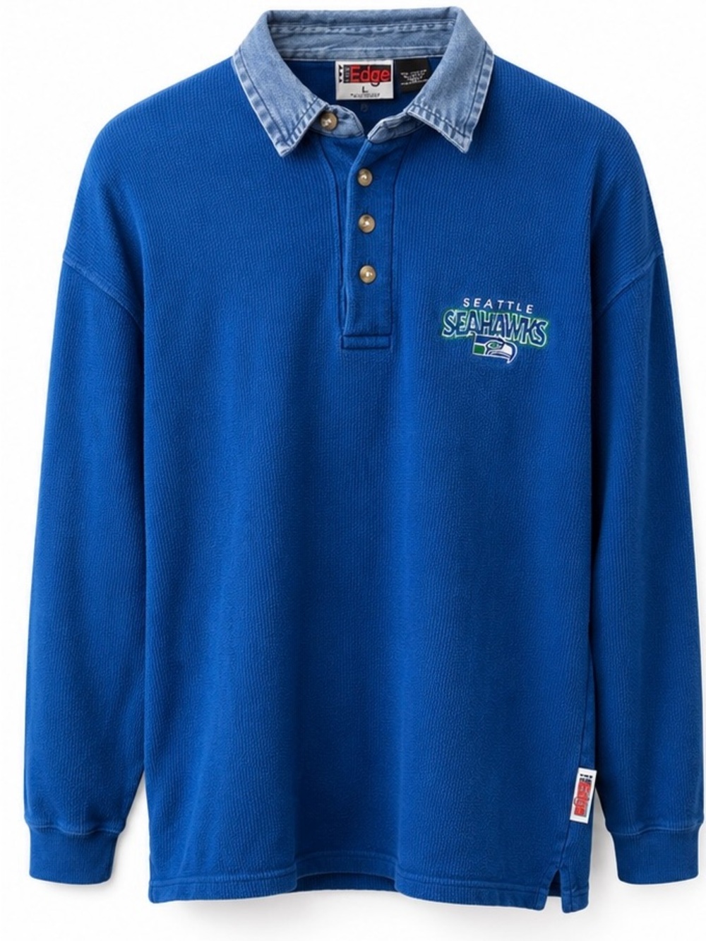 Vintage Seattle Seahawks Rugby Polo Embroidered Logo Denim Collar NFL 90s Shirt